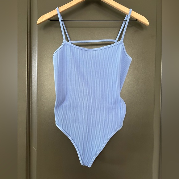 FP Movement Free Throw Electric Cornflower Blue Ribbed Strappy Thong Bodysuit S - Picture 5 of 5